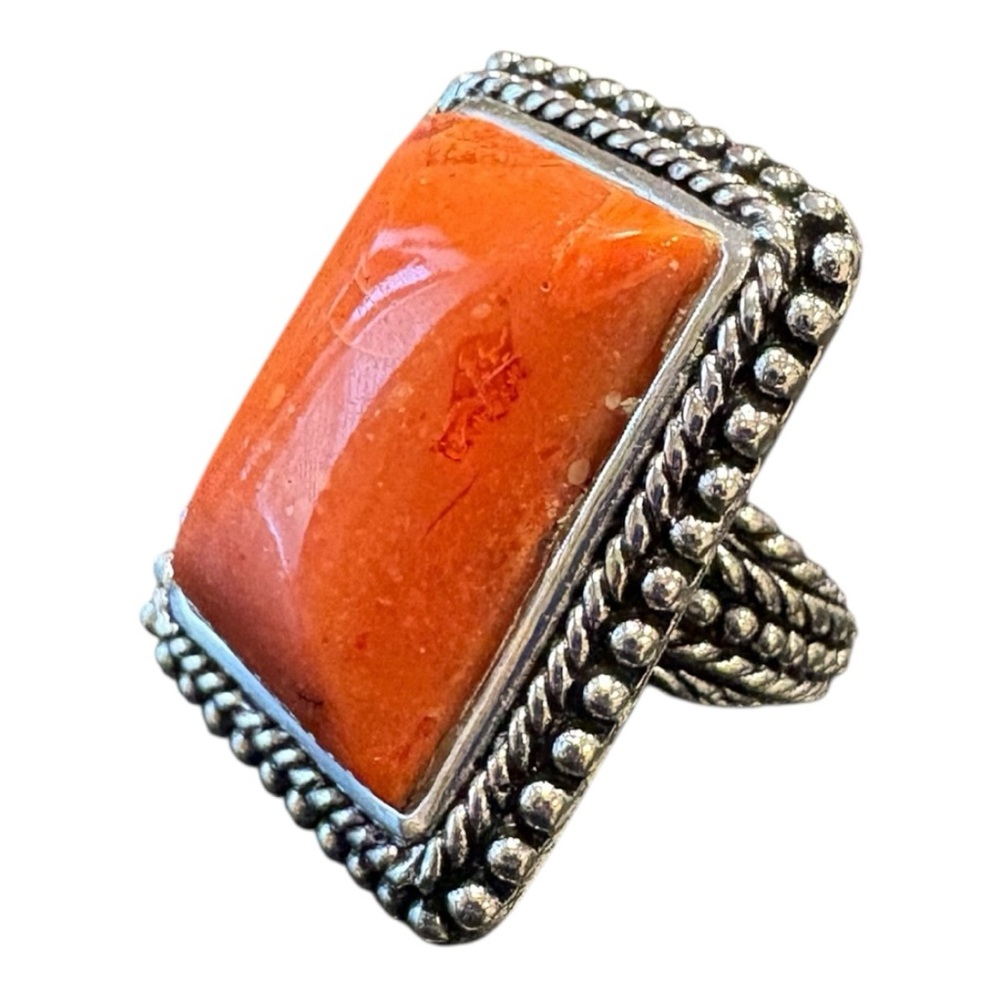 Sterling Silver Bbj Statement Ring Orange Coral R… - image 7